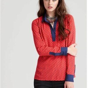 Free People Red and Navy Horse Print Blouse Size M